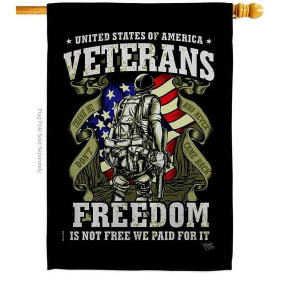 Breeze Decor  28 x 40 in. Veterans Freedom House Flag with Armed Forces Day Double-Sided Decorative Vertical Decoration Banner Garden Yard Gift