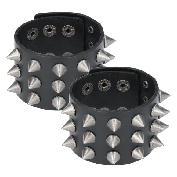 GLOGLOW 2 Piezas de Pulsera Punk, Pulseras Retro, Pulsera, Cuerda Trenzada con Picos, decoración, aleación, Cuero sintético, Rock gótico, Cuero, cinturón de mu?eca, Pulsera de Cuero