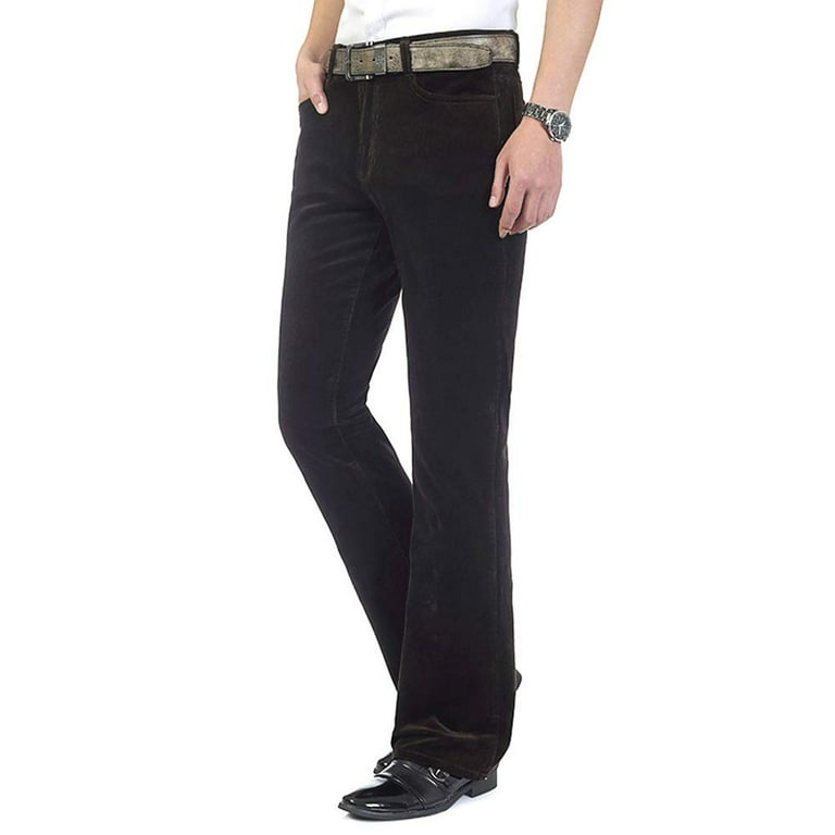 Men Bell Bottom Jeans Stretch Vintage 60s 70s Flared Denim Pants Slim Fit  Bootcut Trousers Black