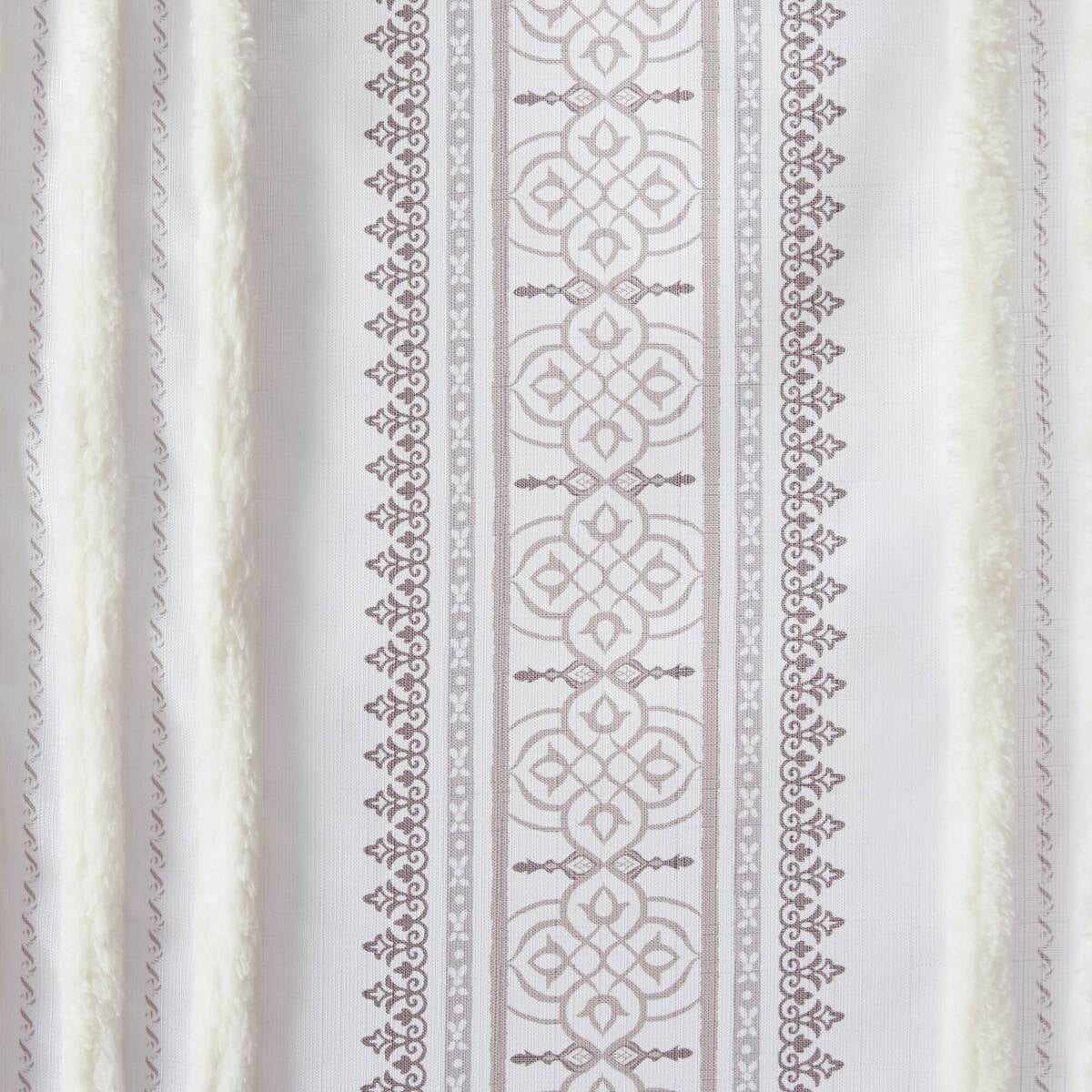 MAYEERTY 50x84" Poly Printed Curtain Panel with Tufted Stripe and Lining White/Brown