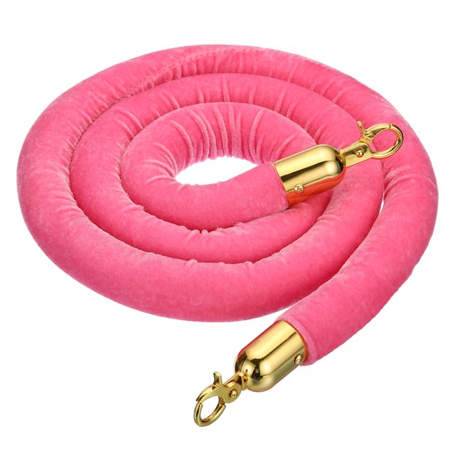 Unique Bargains 5.5 Feet Pink Velvet Stanchion Rope, Crowd Control Barrier Rope with Snap Hook, Golden