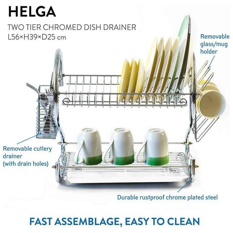 Chrome Plated Steel Dish Rack with Tray, KITCHEN ORGANIZATION