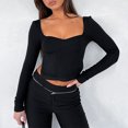thumbnail image 1 of Top ajustado para mujer Color sólido cuello cuadrado Top básico liso traje de calle sencillo, 1 of 8