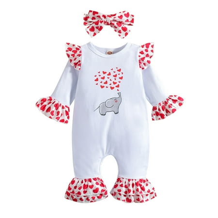 

Qufokar Short Sleeve Baby Bodysuit Snap Sleepers for Baby Girl Jumpsuit Day Cartoon Sleeve Printed Romper Baby Girls Valentine S Heart Flare Girls Romper&Jumpsuit