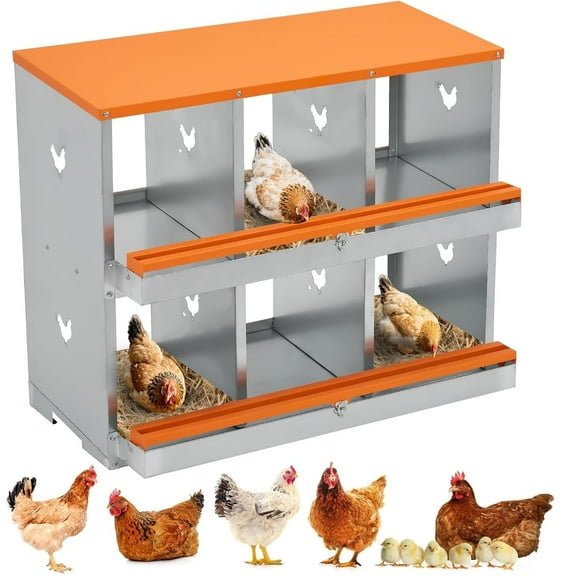 Ataucjin Metal Chicken Nesting Boxes,6 Compartment Metal Nesting Box,Two-Tier Chicken Egg Laying Box with 6 Compartments Large Vented Holes Chicken Coop for Hens Chickens