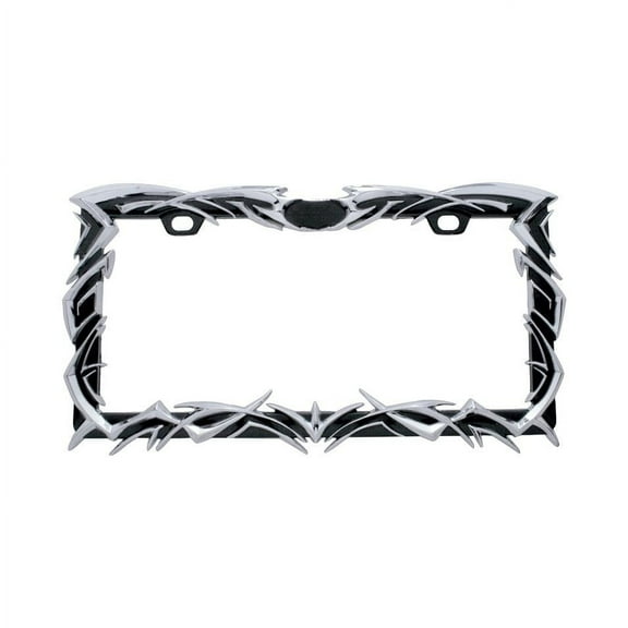 Tribal Flame License Plate Freame - Black/Chrome