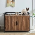 thumbnail image 4 of Wooden Cat Litter Box Enclosure with Metal Frame, Nightstand Pet House Cabinet Crate, Hidden Bathroom Box with Divider for Living Room, Bedroom - Rustic Brown, 4 of 10
