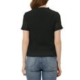 thumbnail image 3 of INSPIRE CHIC Women's Casual V Neck Short Sleeve Semi Sheer Swiss Dots Blouse Top L Black, 3 of 5