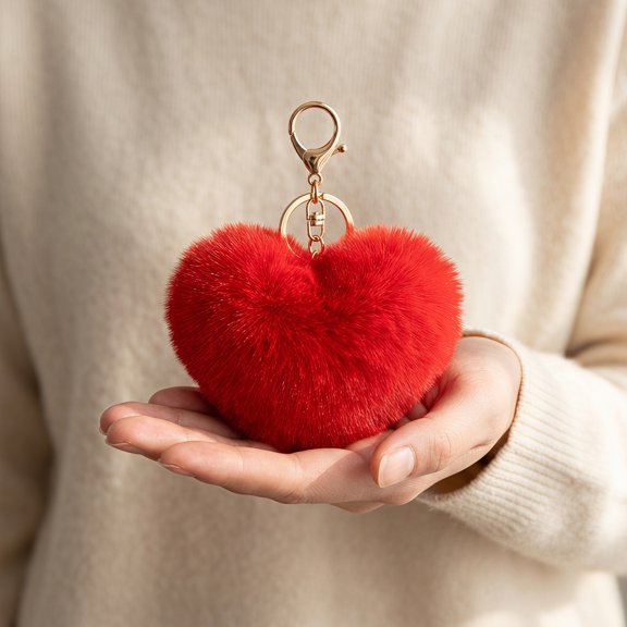 PTOOTP Cute Fluffy Keychain Assorted Color Heart Design for Decor 12Pcs
