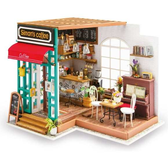 ROKR Trousse de Bricolage pour Maison de Poupée, Ensembles Miniatures avec Accessoires et Meubles pour Adultes et Filles, Cadeaux d'Anniversaire (Maison de Café)