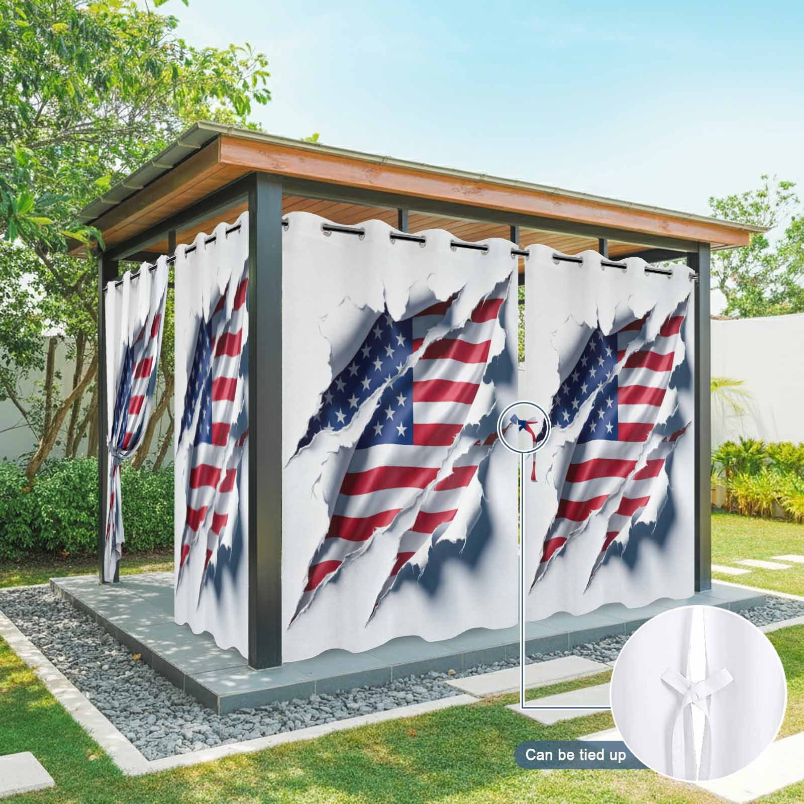 Independence Day Outdoor Curtains for Patio, Watercolor U. S. Flag Shabby Chic Abstract Sunshade Privacy Drapes Grommet Waterproof Outside Curtains for Porch/Cabana/Balcony 54"x 108", 1 Panel
