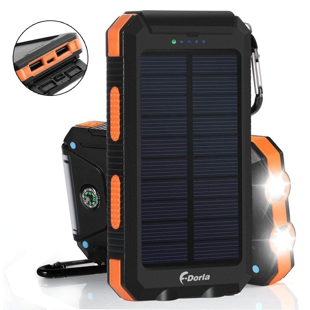 Orange Solar Charger 20000mAh Power Bank iPhone Android Cellphone Charging Portable Charger Solar Phone Charger with 2 USB Port 2 LED Light External Battery Pack for Emergency Travelling Camping 