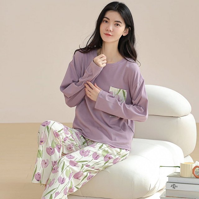 Pijamas de otoño e invierno para mujer, de algodón, de manga larga, con bonitos dibujos animados, para el hogar, se pueden usar al aire libre, traje de dos piezas
