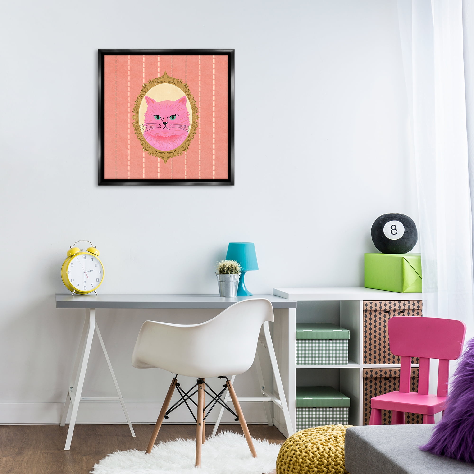 Stupell Industries Pink Cat Portrait Animals Painting Black Floater Framed Canvas Art Print Wall Art, 25 x 25