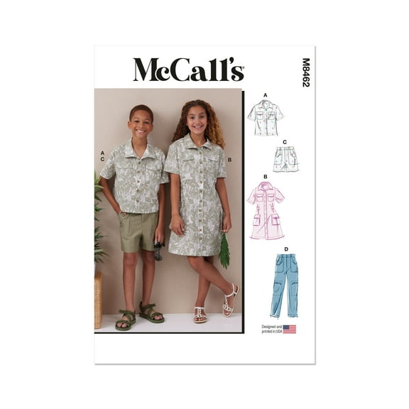 McCall's Sewing Pattern 8462 - Girls' and Boys' Shirt, Pants, Shorts and Girls' Dress, Size: A (7-8-10-12-14)