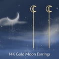 thumbnail image 5 of Threader Earrings 14k Solid Gold Moon Pull Through Long Piercing Earrings Ear Line Eardrop Jewelry for Women (Moon), 5 of 6