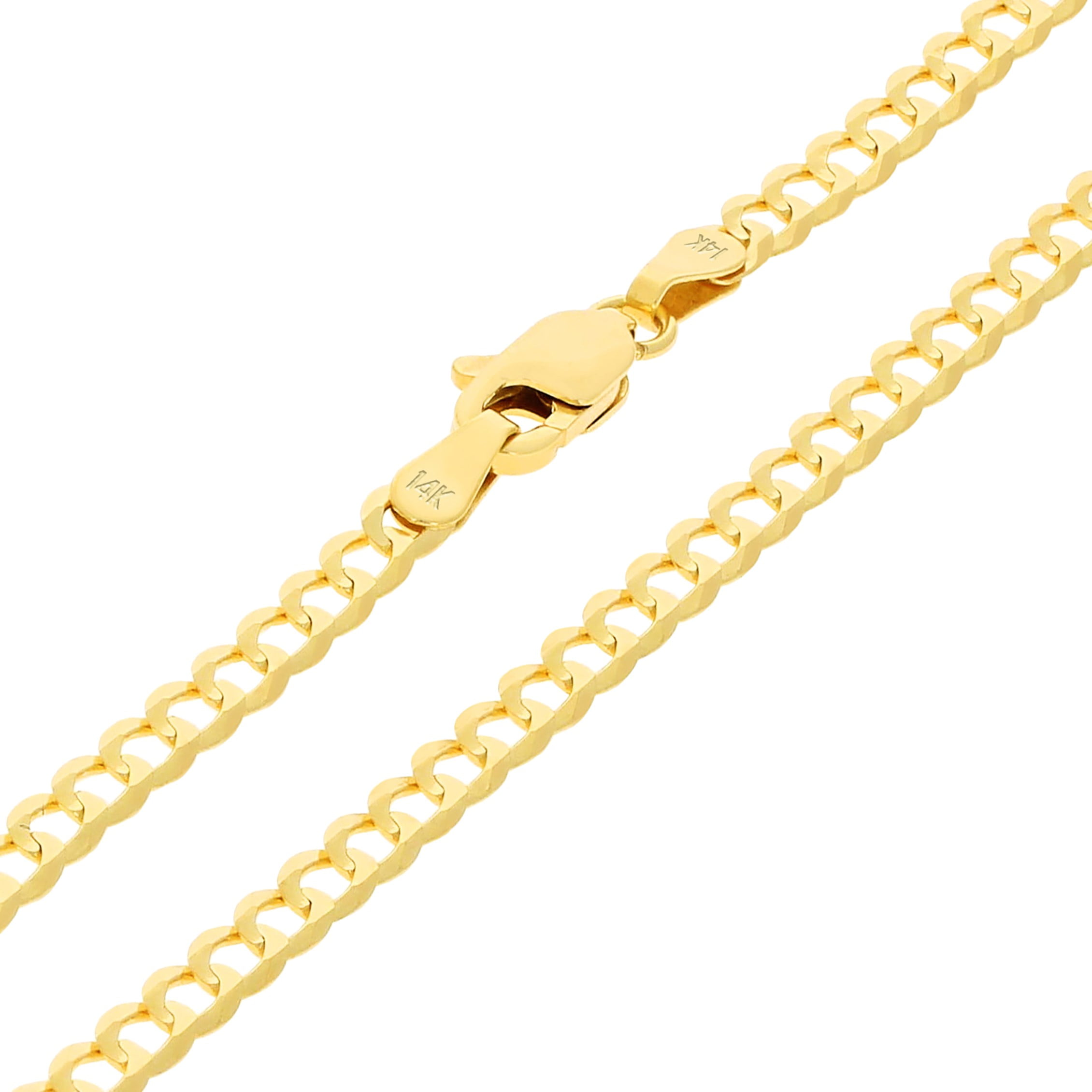 Nuragold 14k Real Yellow Gold Solid Cuban Curb Link 3mm Chain Bracelet or Anklet (7"-9") Italian Jewelry for Men & Women