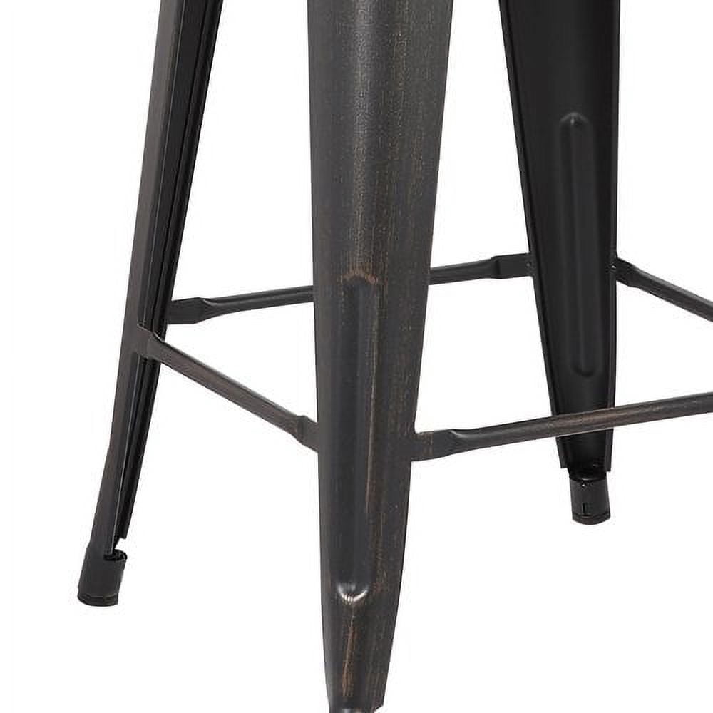 AC Pacific Distressed Metal 24" Barstool with Back, Set of 2, Black