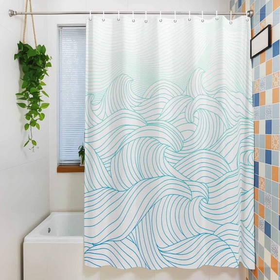 Shower Curtain, Aesthetic Curve Lines Mountain Waterproof Polyester Fabric Bath Curtain with Hooks for Bathroom Bathtub Stalls, Abstract Minimalist Line Art 36x72IN