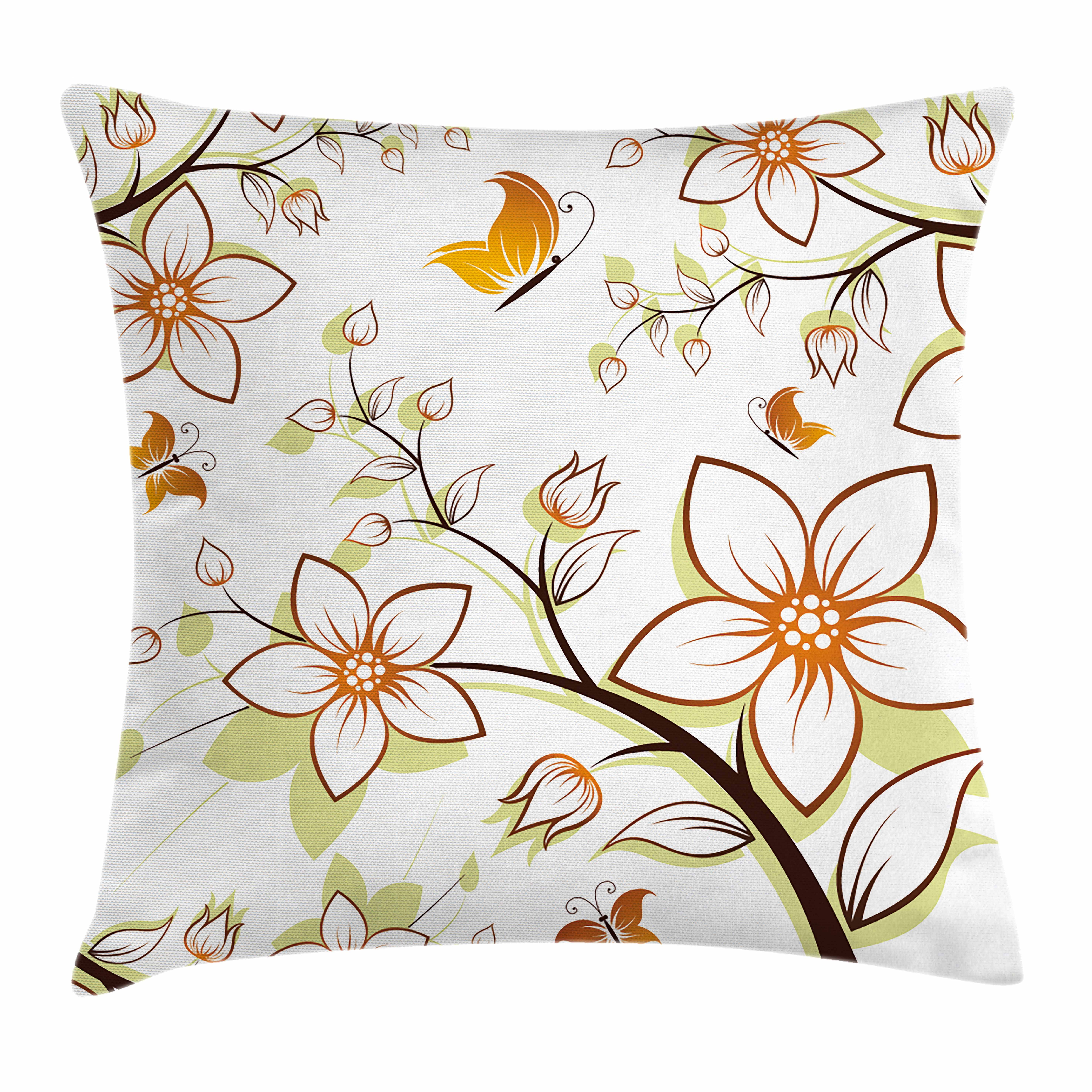 Autumn Throw Pillow Cushion Cover, Fauna in Fall Season Color Palette