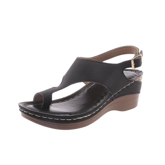 Women's Spring And Summer New Large Size Clip Toe Comfortable Wedge Beach Fashion Casual Buckle Beach Sandals Sandals for Women Black 42