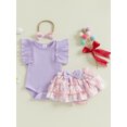 thumbnail image 4 of Baby Toddler Girls 3Pcs Summer Outfit 3 6 12 18 Months Short Sleeve Romper + Bow Ruffle Shorts + Headband Set Infant Clothes, 4 of 9