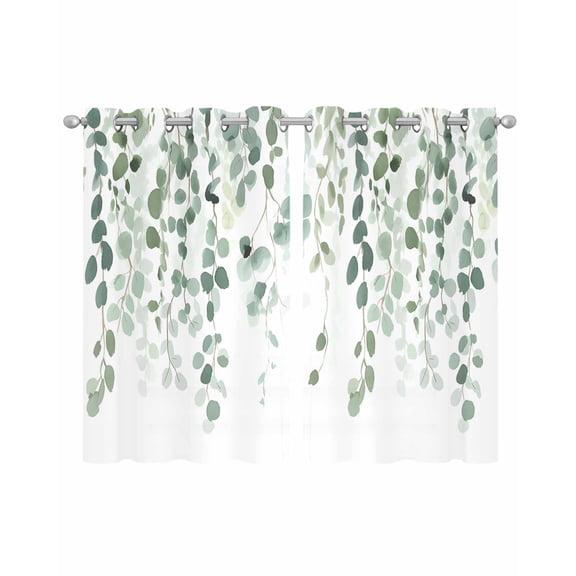 Eucalyptus Leaf Sage Green Sheer Curtains 54 Inch Length 2 Panels Set for Living Room/Bedroom, Spring Weeping Leaves Botanical Kitchen Curtains Grommet Semi-Sheer Curtains Window Treatments 42"x54"x2