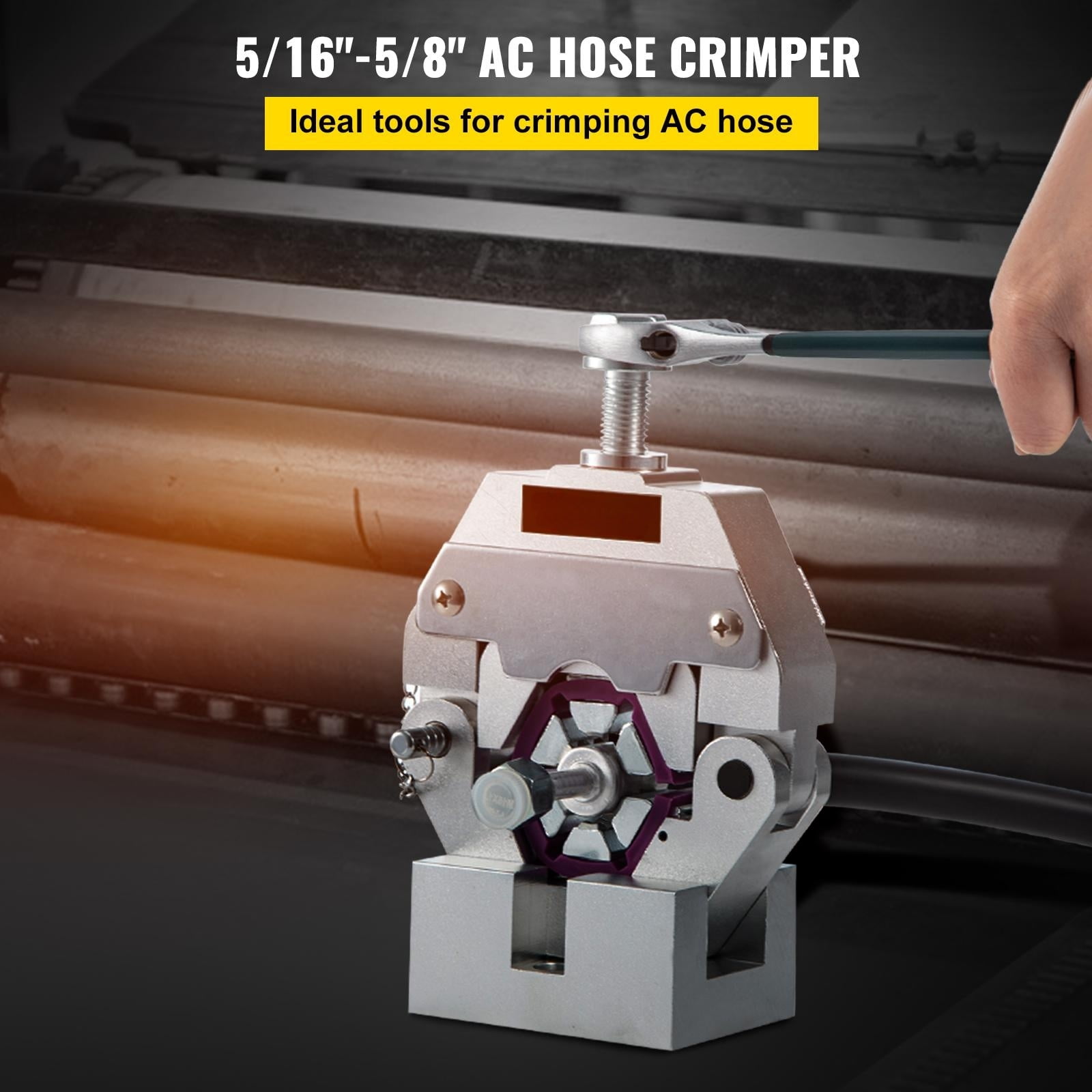 VEVOR Manually Operated AC Hose Crimper Hydra-Krimp 71550 Manual AC Hose Crimper Kit Air Conditioning Repair Handheld AC Hose Crimping Tool with 4 Dies