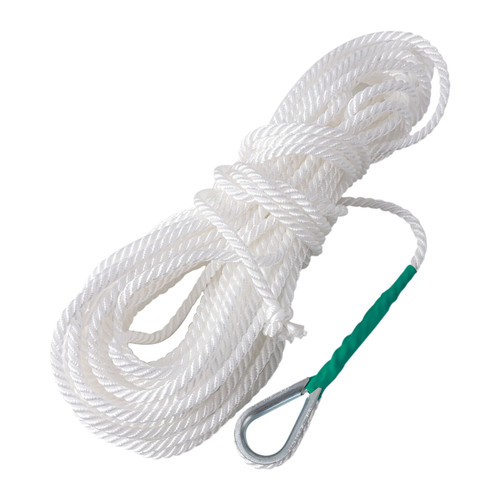 1/4" x 100' Twisted 3 Strand Nylon Anchor Rope Boat & Thimble Rigging Line White 