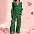 thumbnail image 4 of Womens Silk Pajamas Set Women Valentine Pajamas Long Sleeve Bow Print Button down Sleepwear Comfy Pajamas for Women, 4 of 5