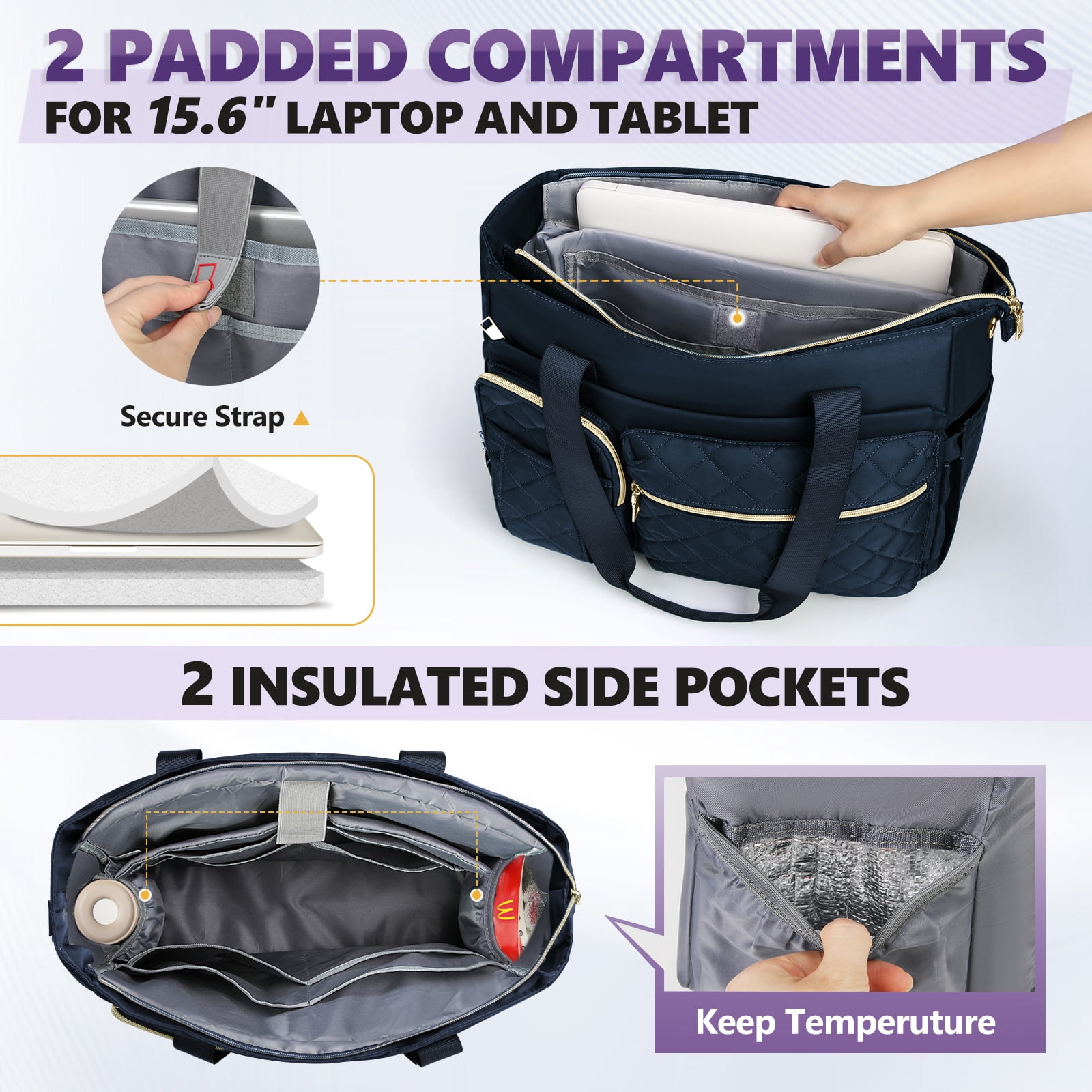 Teacher Tote Bag 15.6 inch Laptop Bag for Women Laptop Briefcase Work Bags Nurse Tote Professional Computer Messenger Shoulder Bags for Office, College, Nursing,DarkBlue