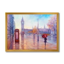 Designart 'Big Ben and Woman With Red Umbrella In London Street' French Country Framed Art Print