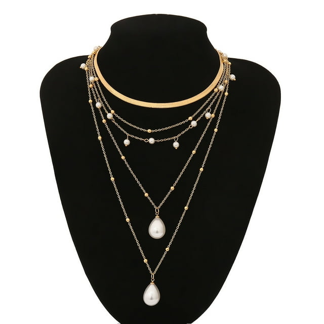 SIfdSeng Collier Perles de Riz Rétro en Métal Multicouche Bijoux pour Dames Cadeau