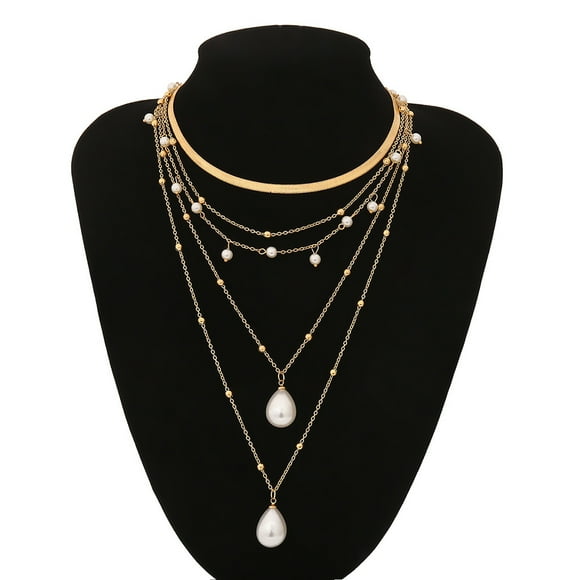 SIfdSeng Retro Metal Multilayer Rice Beads Pearl Necklace Ladies Jewelry Gift