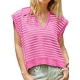 thumbnail image 2 of Pulls d'Été pour Femmes 2025 Col en V Manches Courtes Hauts Sans Manches Vêtements Gilet Rose Rouge P, 2 of 6