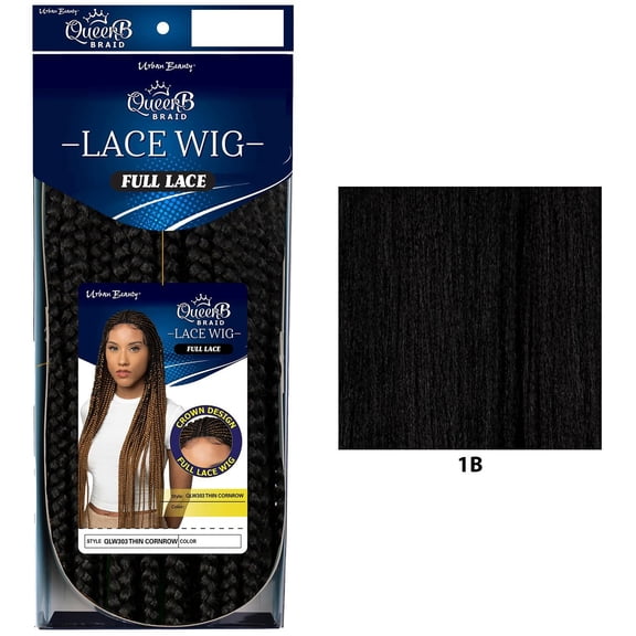QueenB Braided Lace Wig - Thin Cornrow #1B