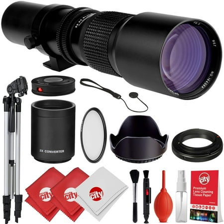Opteka 500mm/1000mm f/8 Manual Telephoto Lens + Tripod Kit for Canon EOS 80D, 77D, 70D, 60D, 7D, 6D, 5D, 5Ds, Rebel T7i, T7s, T6i, T6s, T5i, T5, T4i, T3i, T3, T2i, T1i, SL2 and SL1 Digital SLR
