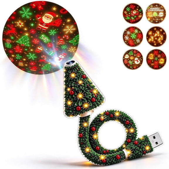 ALOEWXXR USB Christmas Tree Ceiling Projector Night Light, Plug and Play HD Christmas Projector Lights with Festive Scenes for Bedroom Living Room