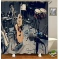 thumbnail image 6 of 4PCS/Set Pop Music Shower Curtain, Electric Guitar Drum Kit Microphone Musical Instruments Cool Modern Bathroom Decor, Waterproof Fabric Shower Curtain, Non-Slip Bath Rugs Toilet Mats, Band, 6 of 7