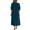 thumbnail image 7 of QUNYINEY Puff 3/4 Sleeve Dresses Women Summer Blue Casual Long A Line Dress V-Neck Vacation Loose Fit with Pockets Dresses, 7 of 7
