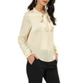 thumbnail image 4 of Allegra K Women's Satin Ruffle Tie Neck Long Sleeve Work Office Blouse Top, 4 of 6