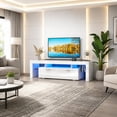 thumbnail image 3 of UHOMEPRO TV Stand for TV up to70'', High Gloss Entertainment Center with RGB LED Lights and Storage Shelves, White Media Console for Living Room, 3 of 11