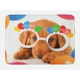 thumbnail image 1 of Kids Birthday Bath Mat, Celebration Puppy Dog Golden with Glasses Balloons Present Party Theme Art, Non-Slip Plush Mat Bathroom Kitchen Laundry Room Decor, 29.5 X 17.5 Inches, Multicolor, Ambesonne, 1 of 2