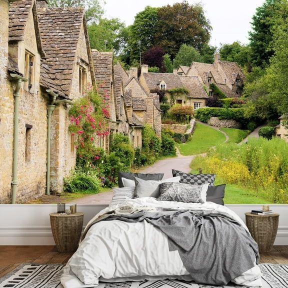 wall26 - Picturesque Old Stone Houses of Arlington Row in The Village of Bibury, England - Removable Wall Mural | Self-Adhesive Large Wallpaper - 100x144 inches