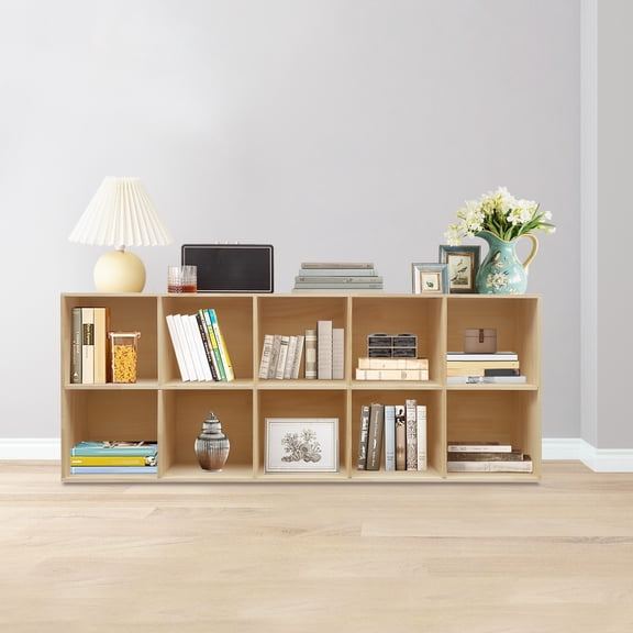 59.06*11.81 Floor-Mounted Modern Rectangular Wooden Cube Shelf Bookcase for Living Rooms