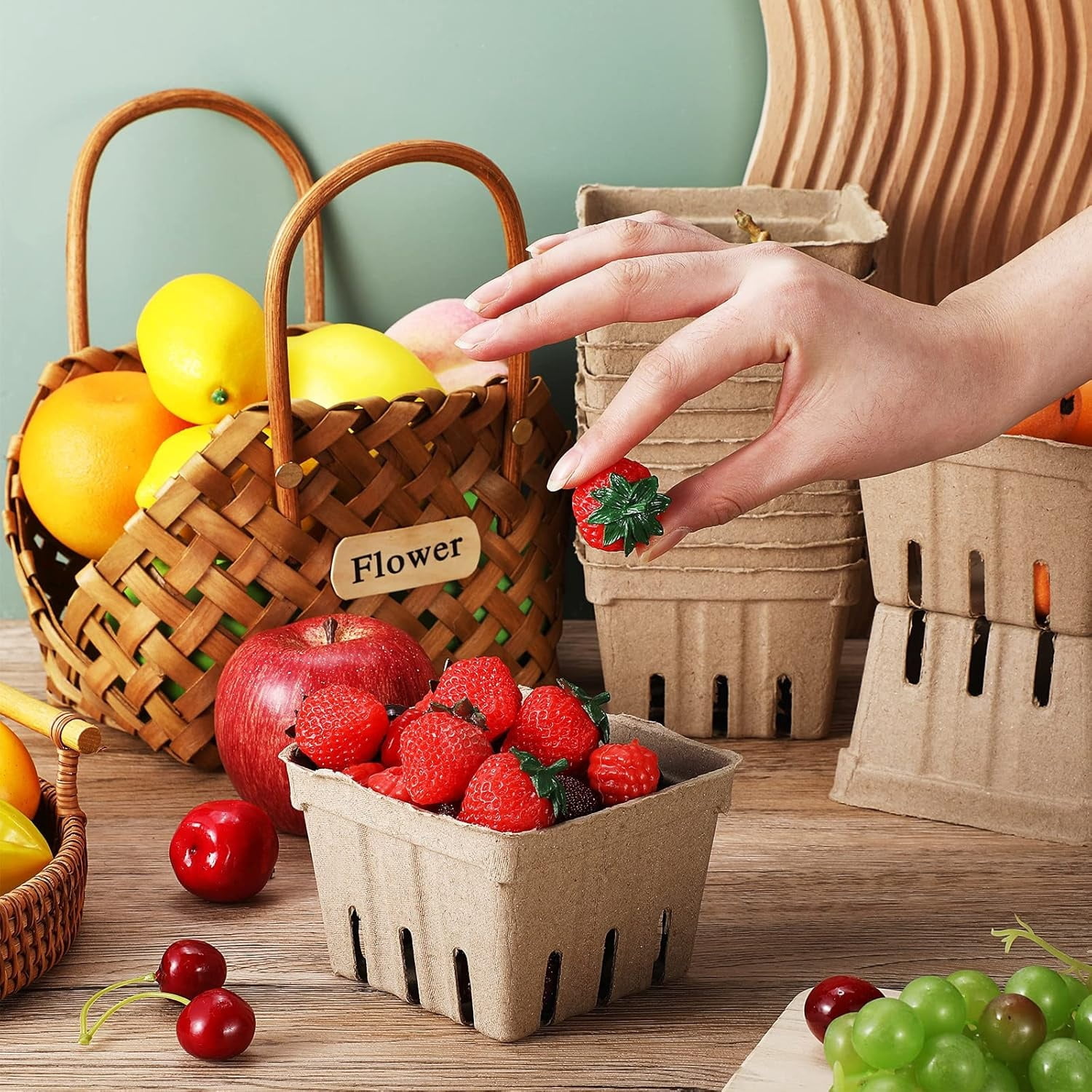 Molded Pulp Fiber Produce Basket,QZS Durable Molded Farmers Market Basket for Raspberry,Strawberry Blueberry Raspberry and Vegetable(40 Pack)