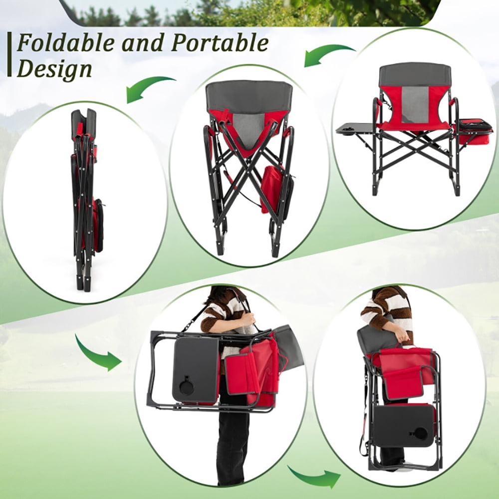 Aimee Lii Folding Camping Directors Chair with Cooler Bag and Side Table, Portable Chairs for Adults, Comfy Outdoor Chair, Red