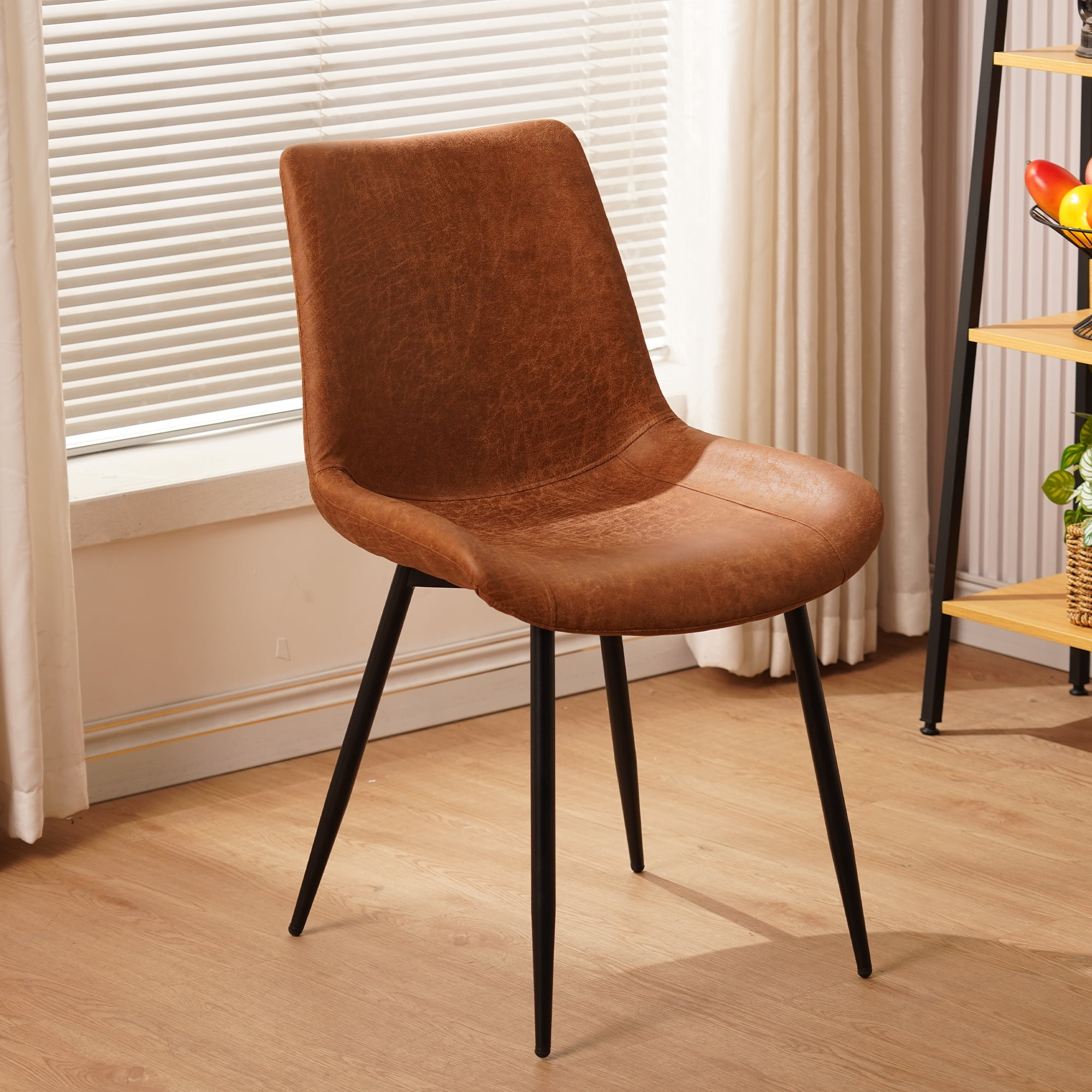 Dining Chairs Set of 4, Upholstered Faux Leather Cushion Seat and Sturdy Metal Legs, Modern Kitchen Dining Room Office Guest Chairs, Easy Assembly Water-Resistant, Brown
