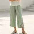 thumbnail image 5 of Levmjia Women's Embroidered Capri Pants High Waisted Wide Leg Cropped Trousers with Pockets Casual Loose Fit Elastic Waist Summer Pants, 5 of 9