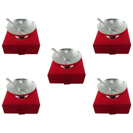 

GoldGiftIdeas 5 Inch Silver Plated Peacock Serving Bowl Return Gift for Housewarming Decorative Serving Bowl Brass Bowl for Gifting (Pack of 5)